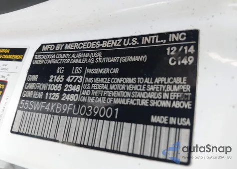 2015 Mercedes-Benz C 300 4Matic/Luxury 4Matic/Sport 4Matic from USA, damaged, VIN 55SWF4KB9FU039001